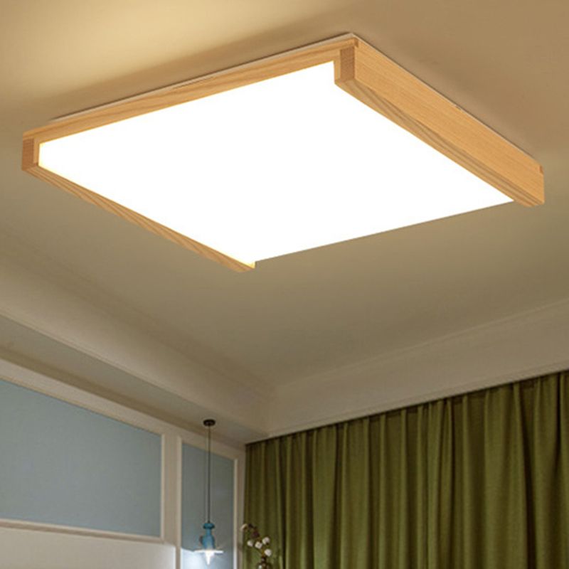 Square Shaped LED Flush Mount Light Simplicity Wood Bedroom Flush Mount Ceiling Light