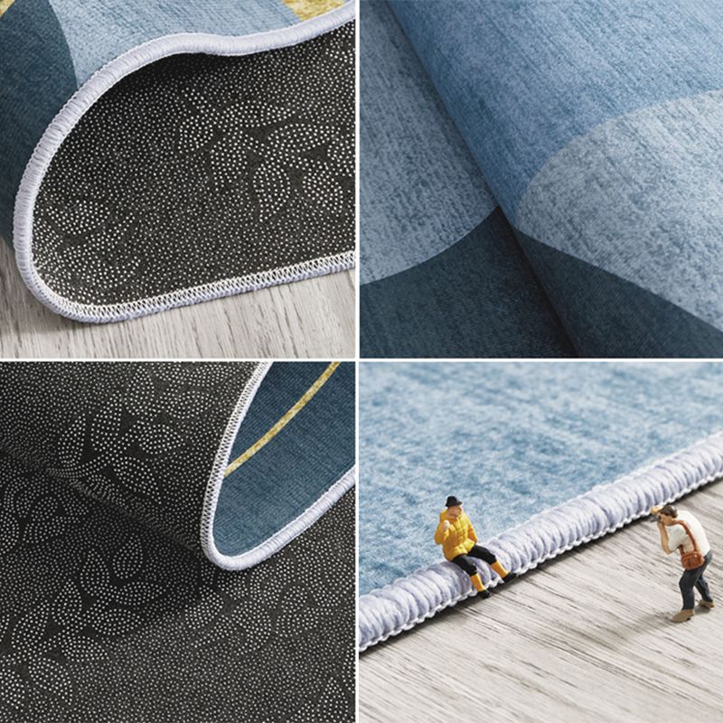 Blue Tone Causal Indoor Rug Polyester Blooming Effect Carpet Washable Rug for Home Decoration