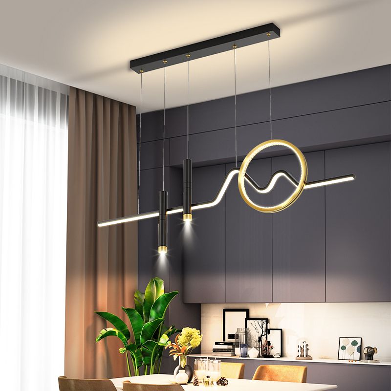 Metal Shaded Pendant Lighting Fixture Simplicity-Style LED Island Lighting Fixture in Black