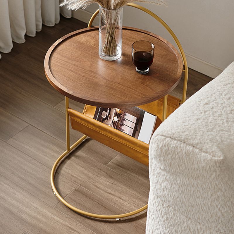 Brone Tray Top Corner Table Solid Wood Side Table with Storage