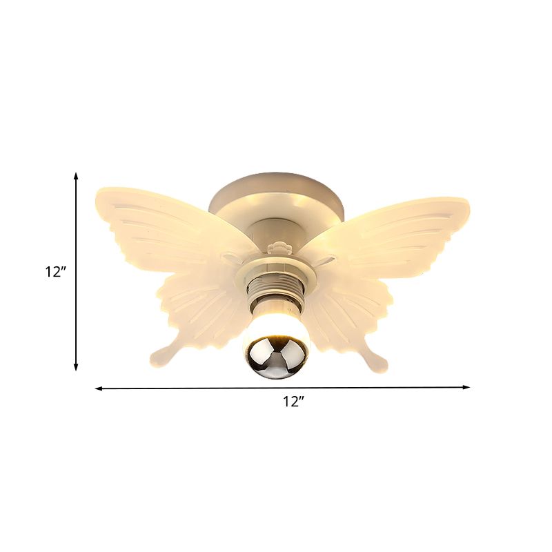White Butterfly Semi Flush Mount Light Nordic 1 Head Acrylic LED Flush Lamp Fixture in White/Warm Light for Corridor