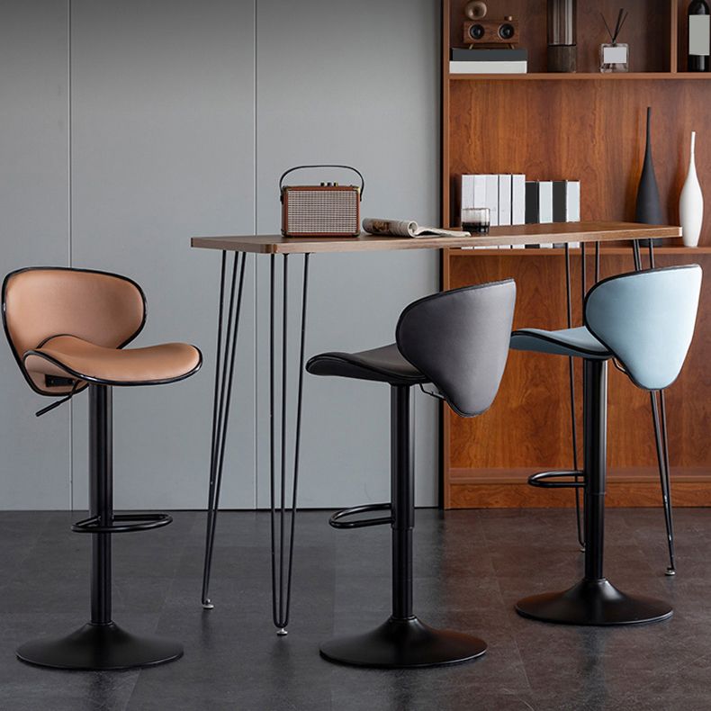 Scandinavian Metal Stool Fabric Upholstered Round Seat Counter Stool in Matte Finish