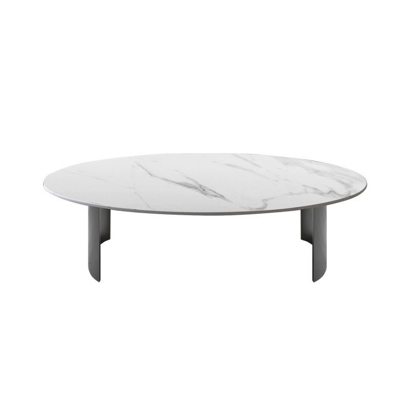 Glam Oval Stone Top Coffee Table with Steel Base Cocktail Table