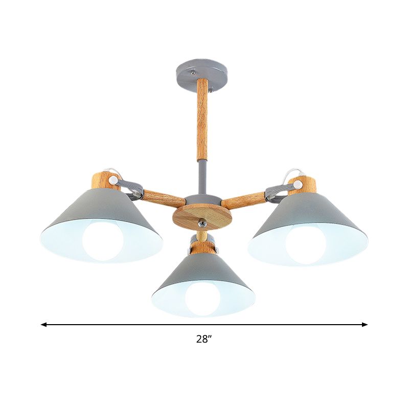 Metal Wood Cone Hanging Pendant Lights 3 Lights Chic Modern Hanging Lamp for Hallway