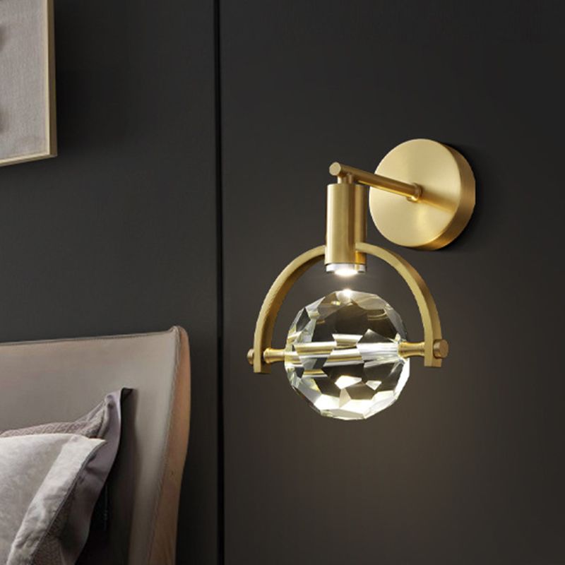 LED Sphere Wall Mount Lamp Modern Gold Translucent Beveled Crystal Wall Sconce Lighting