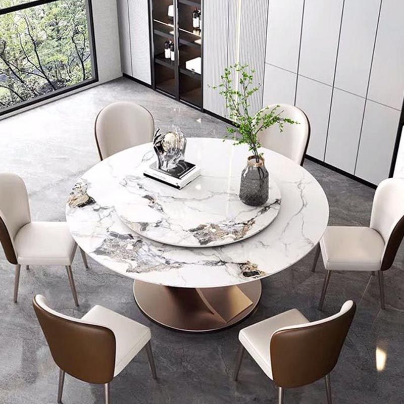 Round Sintered Stone Dining Table Modern Furniture with Pedestal Steel Base