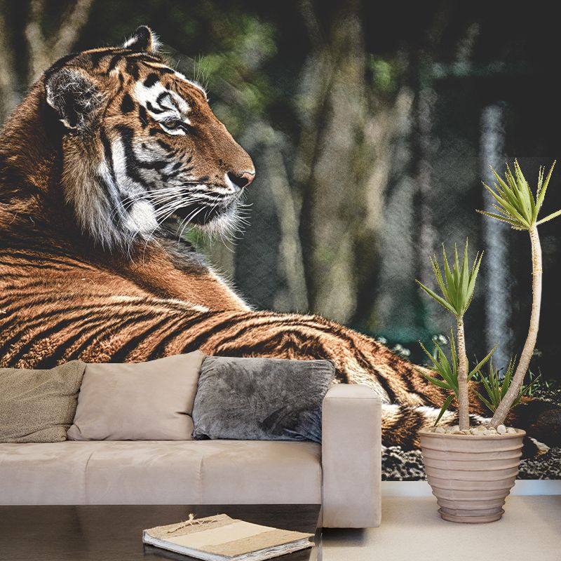Handsome Tiger Mural Wallpaper Stain Resistant Wall Covering for Living Room