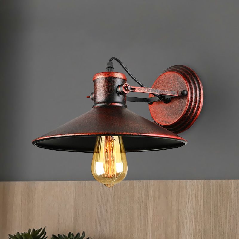 Metallic Saucer Sconce Wall Lighting Antique Style 1 Bulb Corridor Wall Sconce Lamp in Black/Rust
