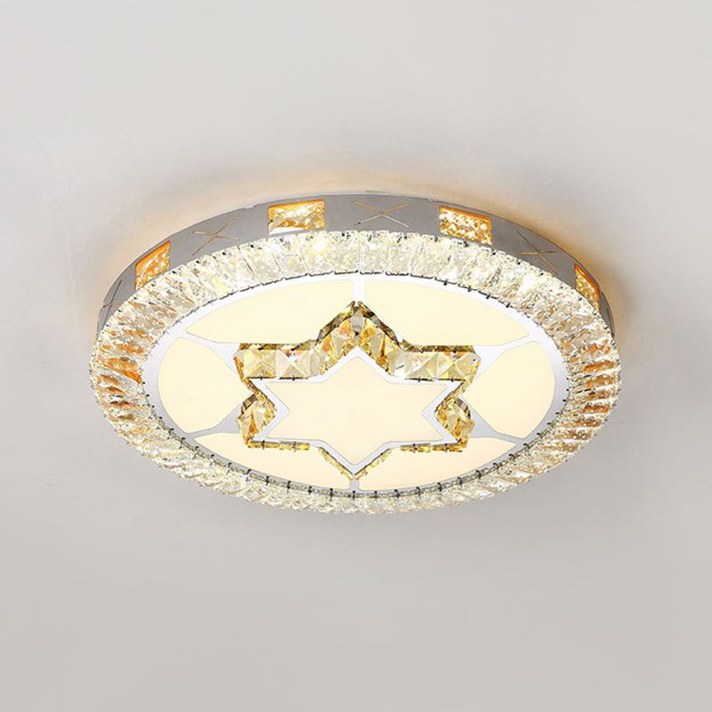 Chrome LED Star/Loving Heart Flush Mount Minimalist Beveled Crystal Close to Ceiling Lamp for Sleeping Room