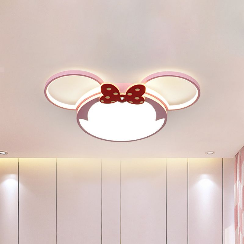 Mouse Head Flush Mounted Lamp Cartoon Acrylic LED Flush Ceiling Light Fixture in Pink
