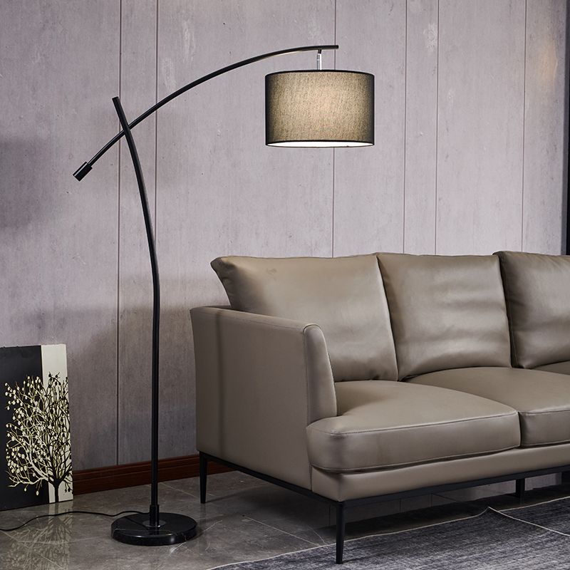 Modernism Drum Standing Floor Lamp Fabric 1 Head Living Room Floor Reading Lamp in Black/Gold/Black and White