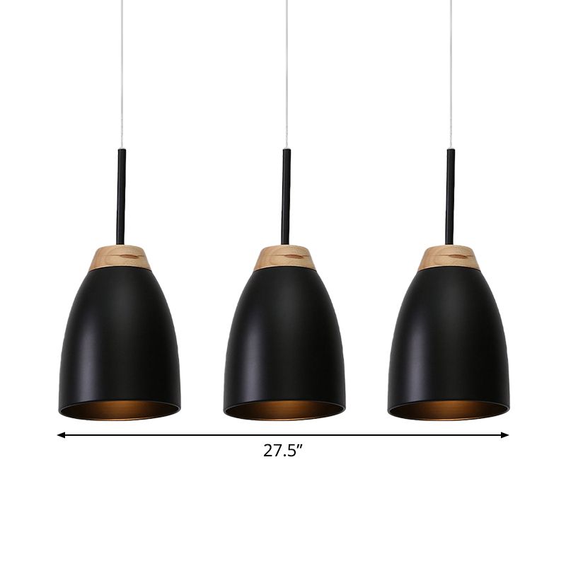 Metallic Bell Pendulum Lighting Minimalist 3 Lights Black Multiple Hanging Lamp with Linear Canopy