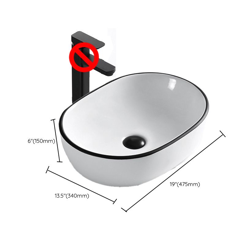 Modern Vessel Bathroom Sink Rectangular Porcelain Drain Assembly and Faucet Wash Stand