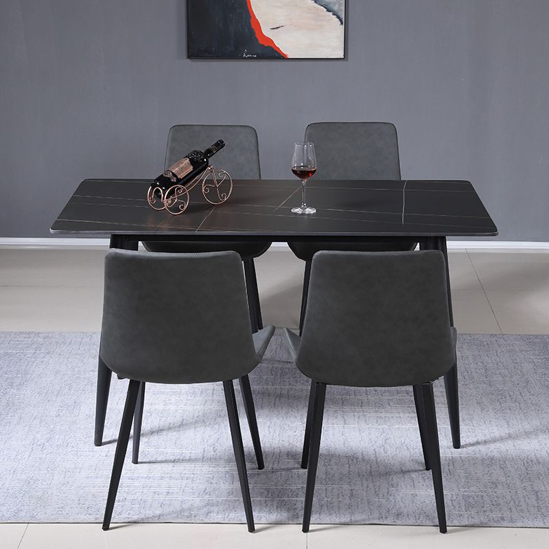 Modern Black Marble Counter Table Rectangle Dining Table for Kitchen