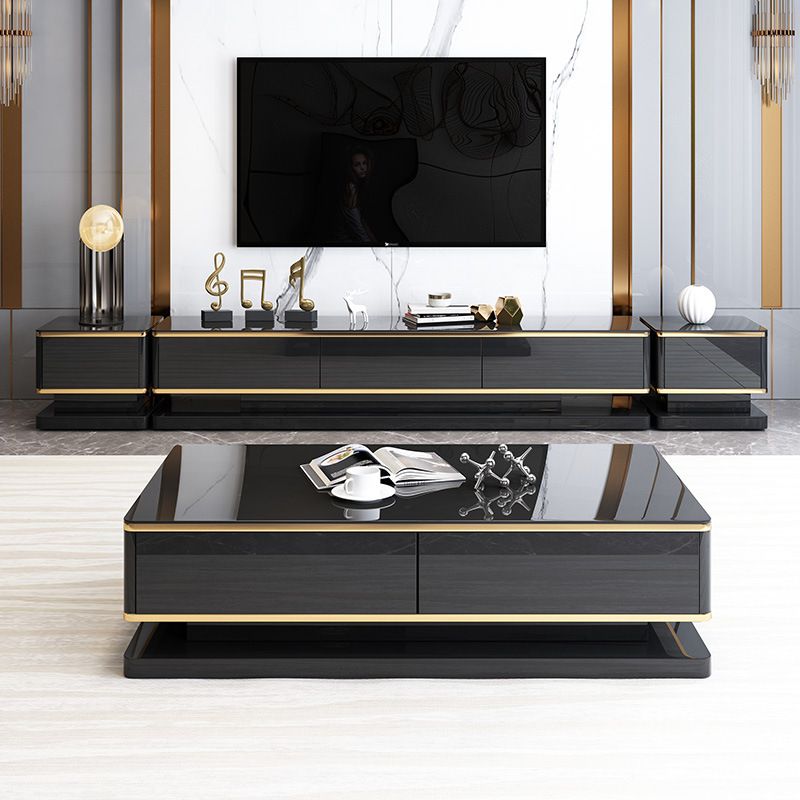 Modern Marble/Glass Block Coffee Table with Drawer Rectangular Cocktail Table