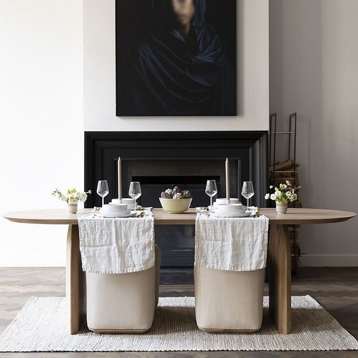 Mesa de comedor de madera maciza ovalada Mesa de pedestal doble para comedor