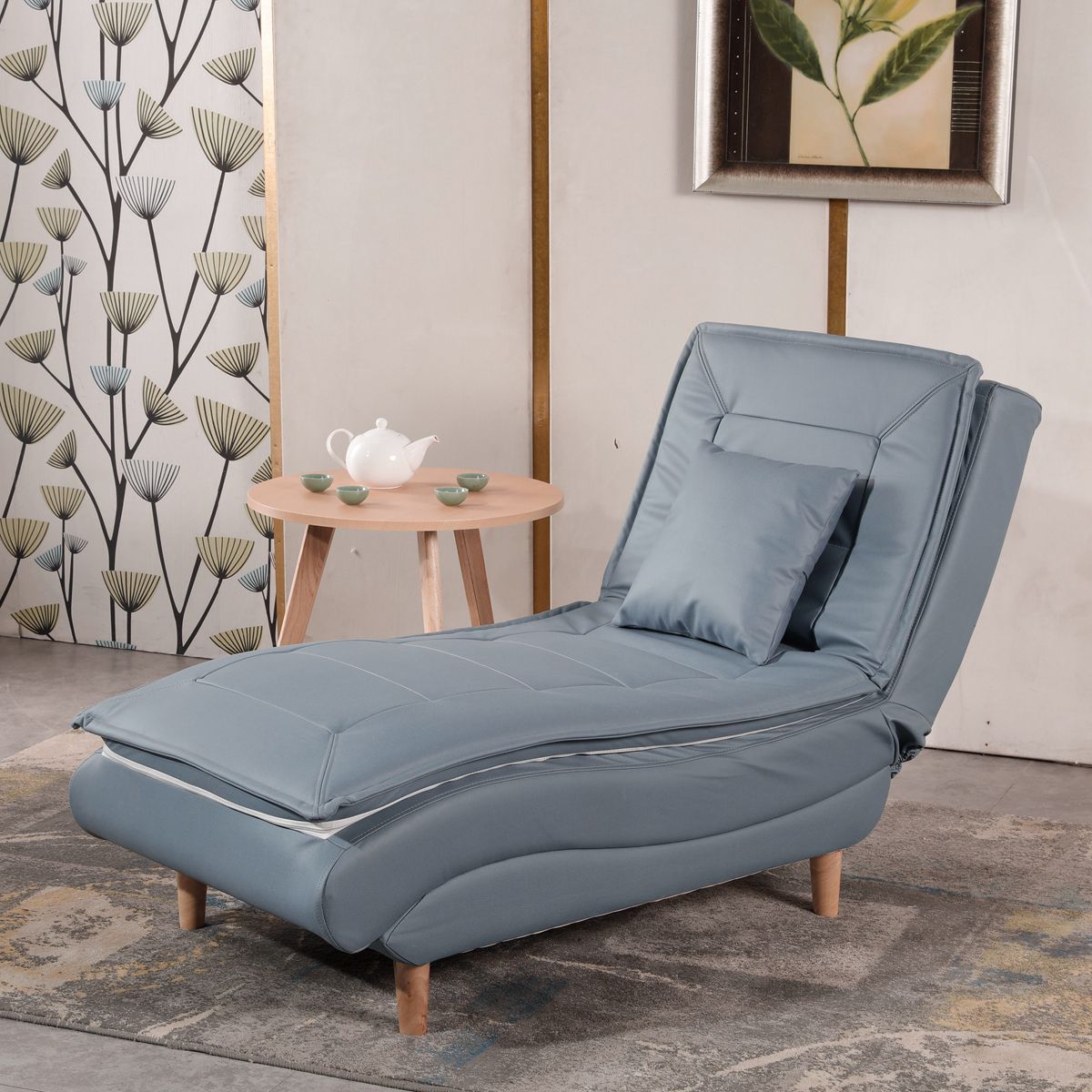 Contemporary Solid Color Upholstered Armless Chaise Lounge Couch with Storage