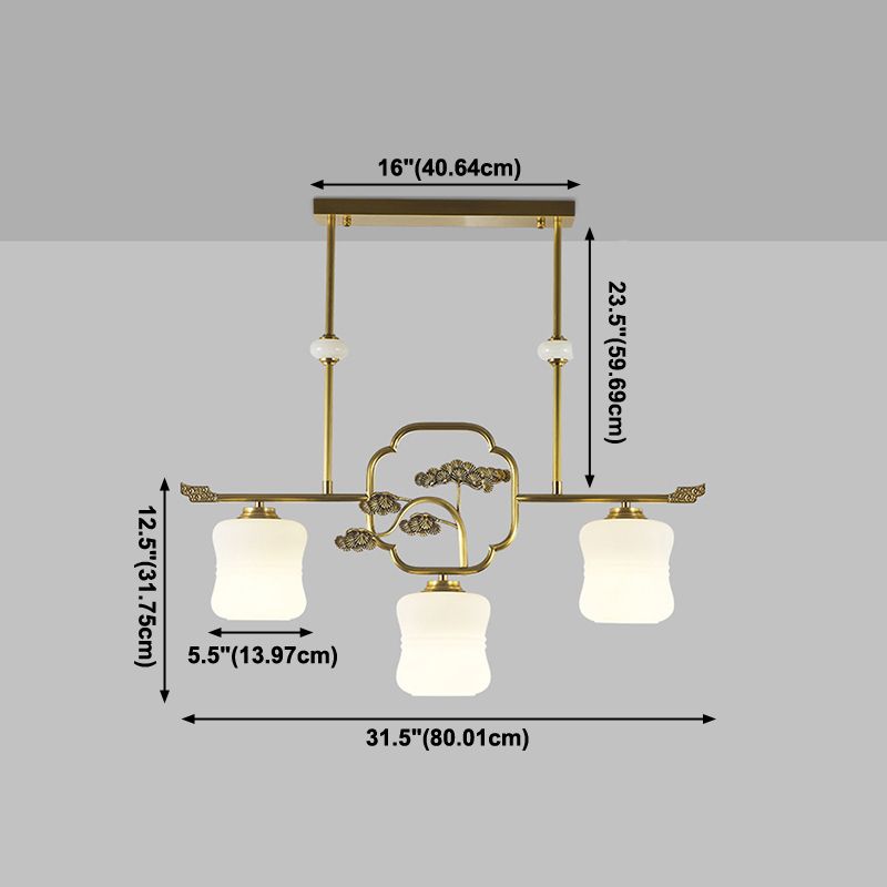 Moderne Zylinderinselbeleuchtung Glasglas 3 Lichthängerleuchten in Gold