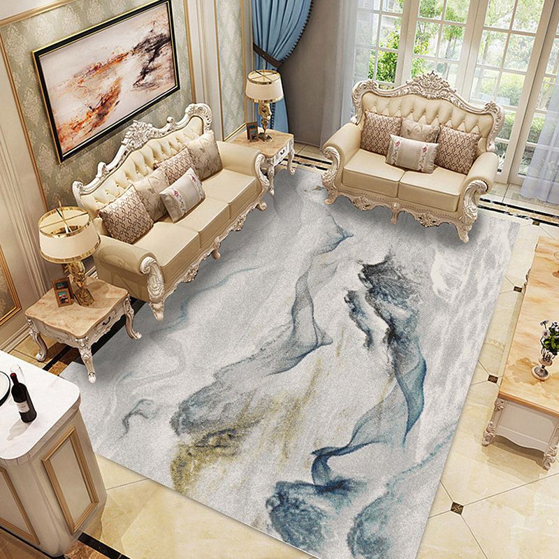 White Abstract Graphic Pattern Rug Polyester Rug Non-Slip Backing Rug for Home Decor