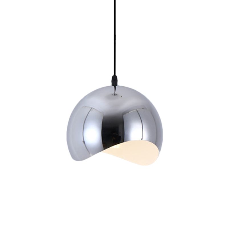 1 luminaire pendentif de cuisine de la tête avec des formes d'onde Dome Metal Shade Modern Black / Chrome suspendu, 8 "/ 12" W