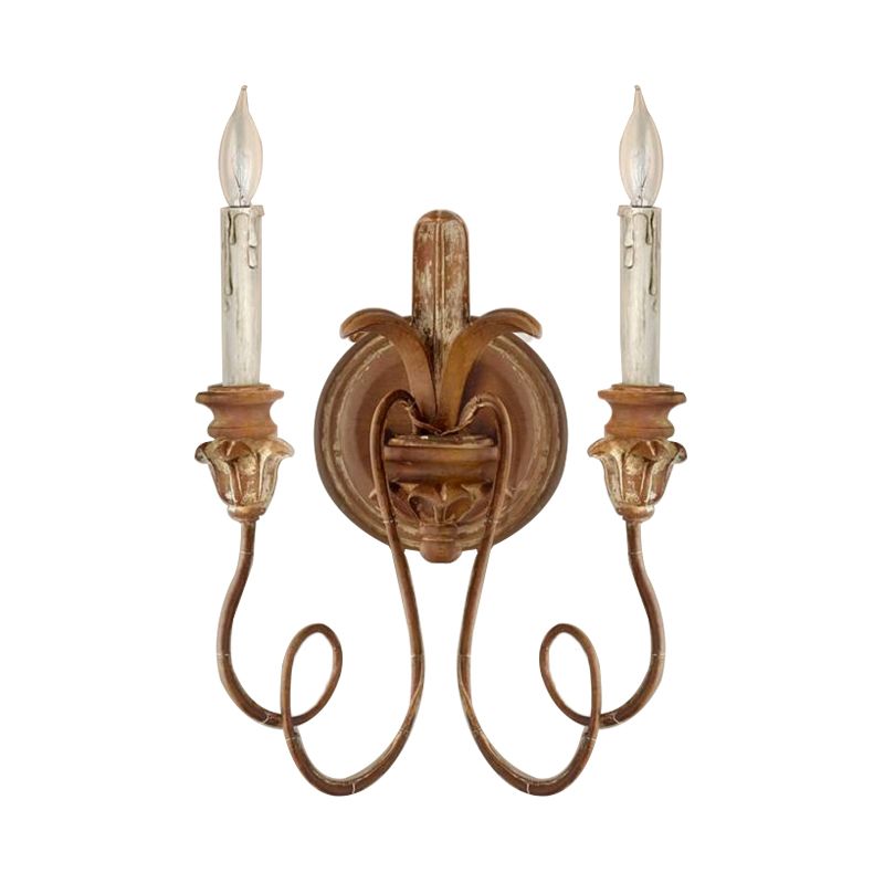 Curvy Bedroom Wall Mounted Lamp Rustic Stylish Wood 2 Lights White/Brown/Distressed White Sconce Light Fixture