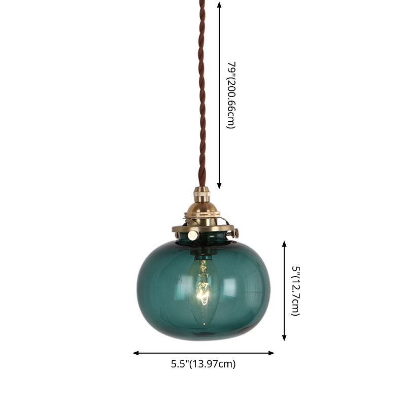 Brass Lamp Holder Pumpkin-shaped Hanging Light Modern Style Simplicity Glass Pendant for Bedroom Dining Room
