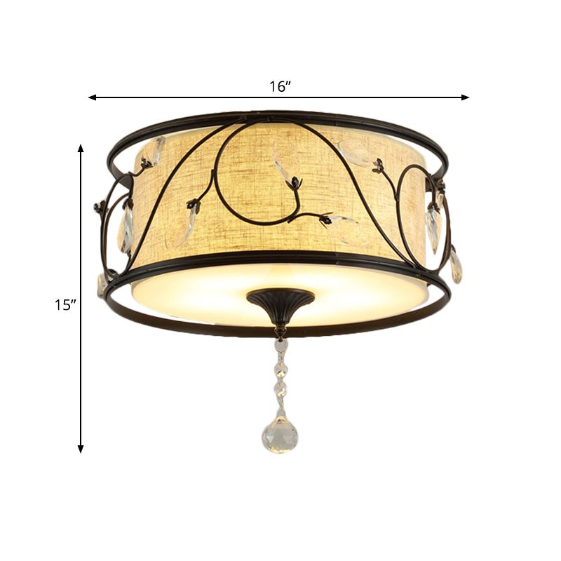 Ijzer Zwart/Goud Plafondlamp 16"/19,5" Dia Drumvorm 4/5 Lichten Vintage Inbouwverlichting