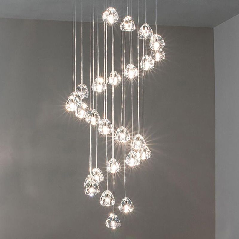 Modern Ball Pendant Clear Crystal 5/7/26 Heads Multiple Hanging Ceiling Light for Spiral Stair