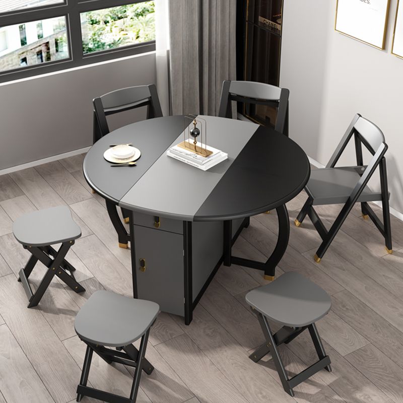 Foldable Rubberwood Dining Table Extendable Round Table with Storage Trestle Base