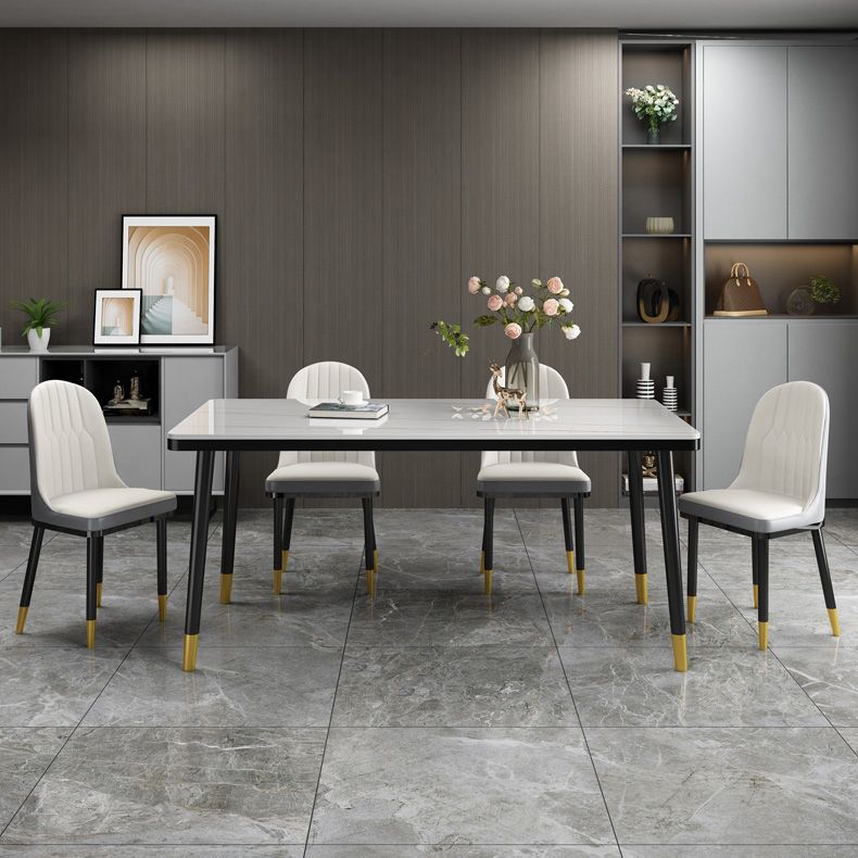 Rectangle Stone Top Dining Table Glam Style Kitchen Dining Table