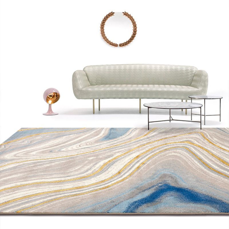 Multi Colored Living Room Rug Nordic Geometric Print Area Rug Polyster Pet Friendly Washable Carpet