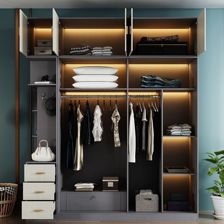 Modern Sliding Door Wardrobe for Home Grey Cabinet with Clear Glass Door