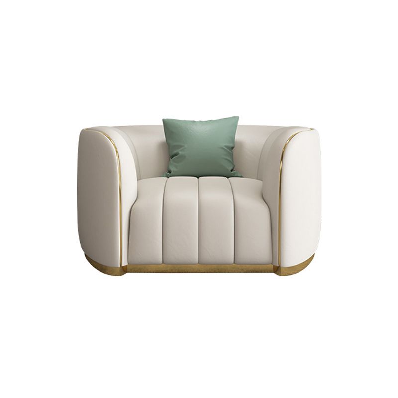 Genuine Leather Sofa Contemporary Simple Sloped Arm Sofa in Beige