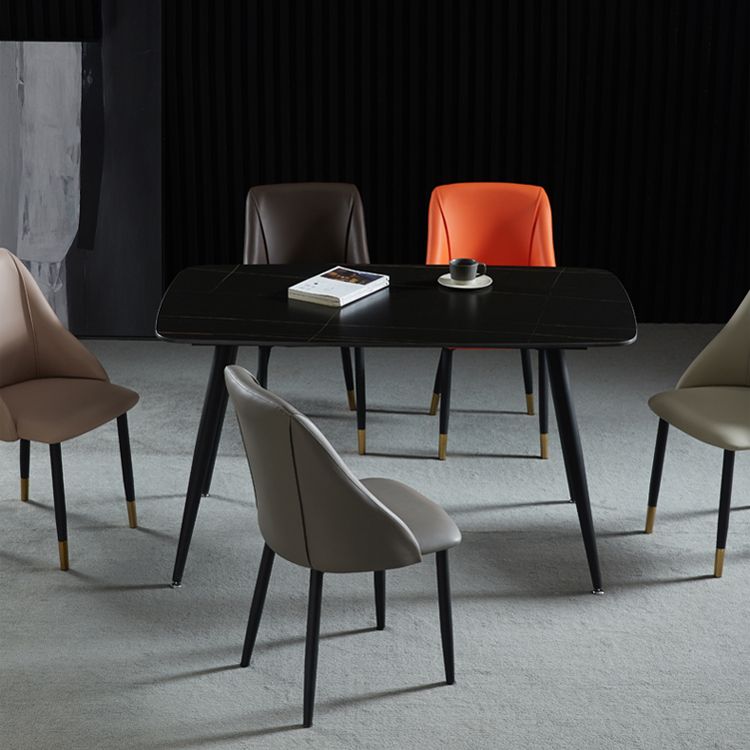 Leather Upholstered Armless Dining Chairs Home Side Chairs with Metal Legs
