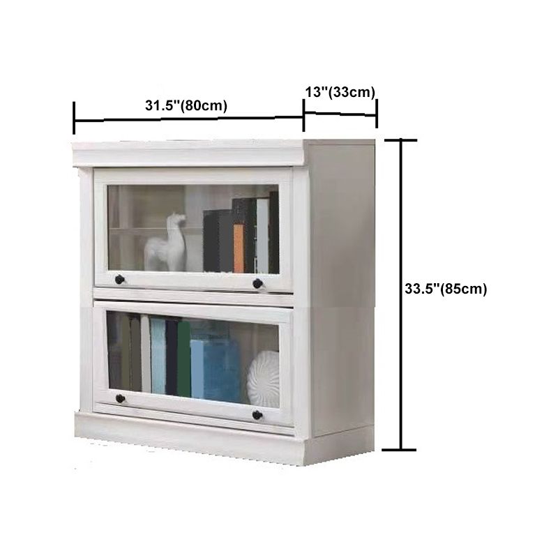 White Vertical Standard Bookcase Solid Wood Bookshelf with Glass Doors
