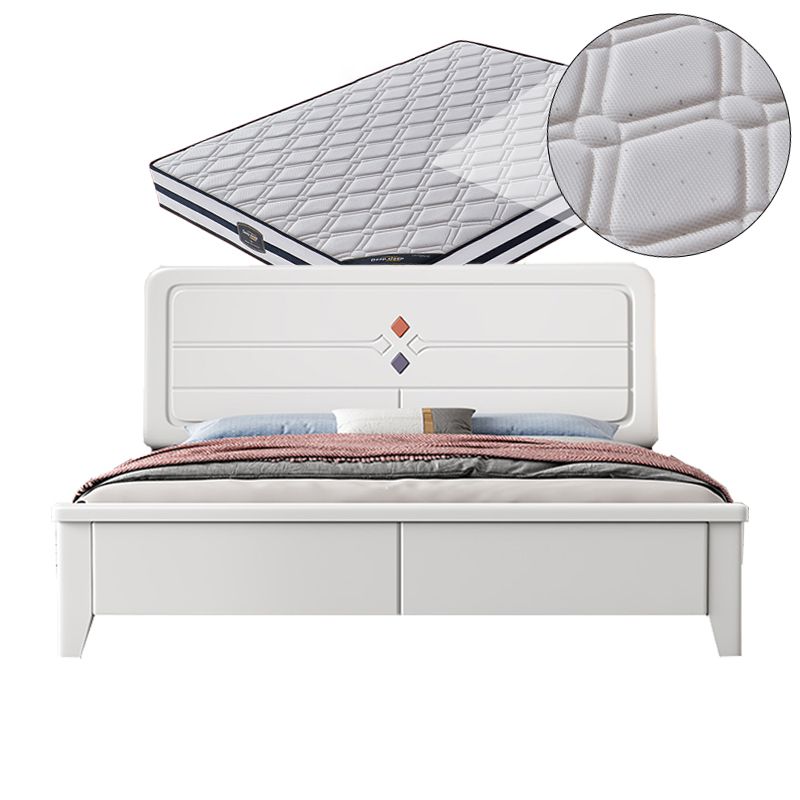 White Contemporary Panel Bed Solid Wood Bed Frame, 44.5" Tall