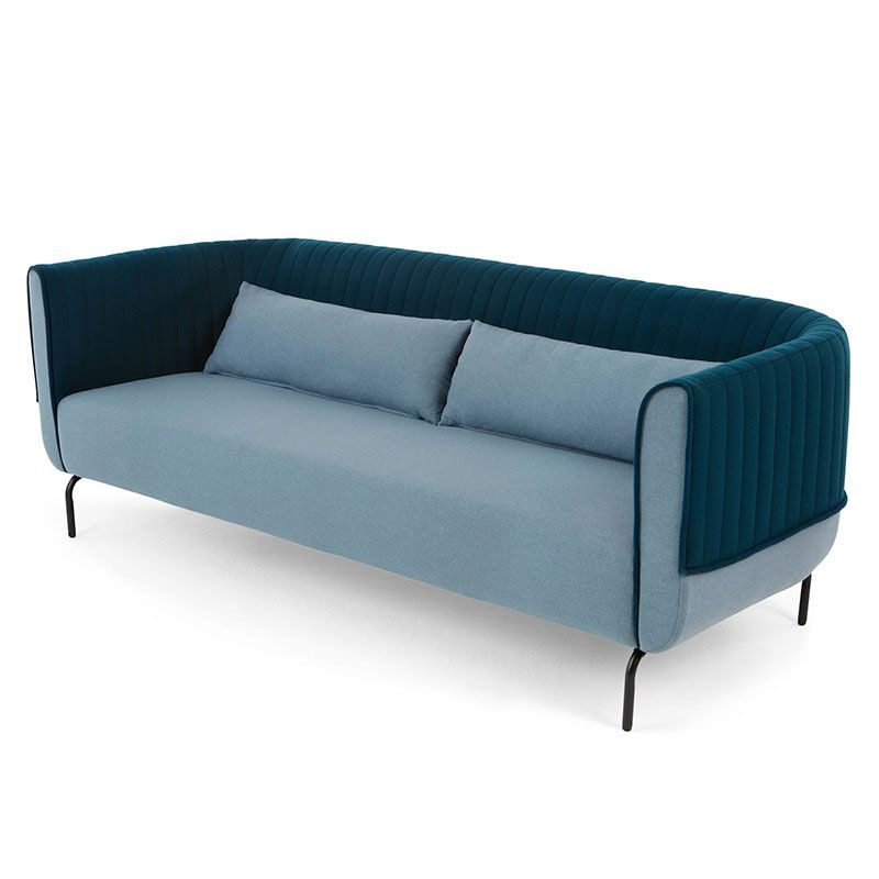 Fabric Modern Tuxedo Arm Sofa with Bolster Pillows in Blue/Gray
