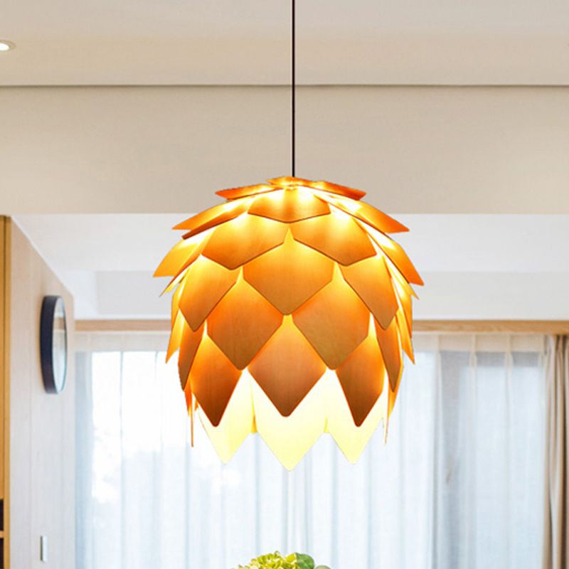 10"/12" W Pinecone Pendant Lighting Lodge Style Wood 1 Light Dining Room Adjustable Ceiling Light Fixture in Beige