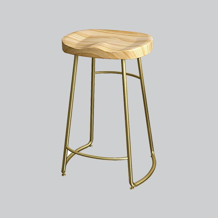 Contemporary Oval Counter Stools Armless Wood Indoor Bar Stool with Iron Base
