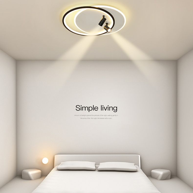 Plafonniers encastrés à LED noirs à 2 lumières, plafonnier ovale en aluminium pour chambre à coucher