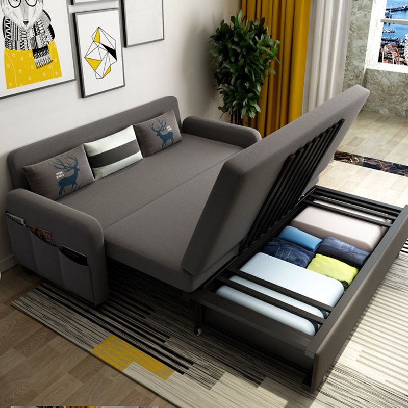 Contemporary Linen Square Arm Sofa Bed Washable Standard Sofa for Living Room