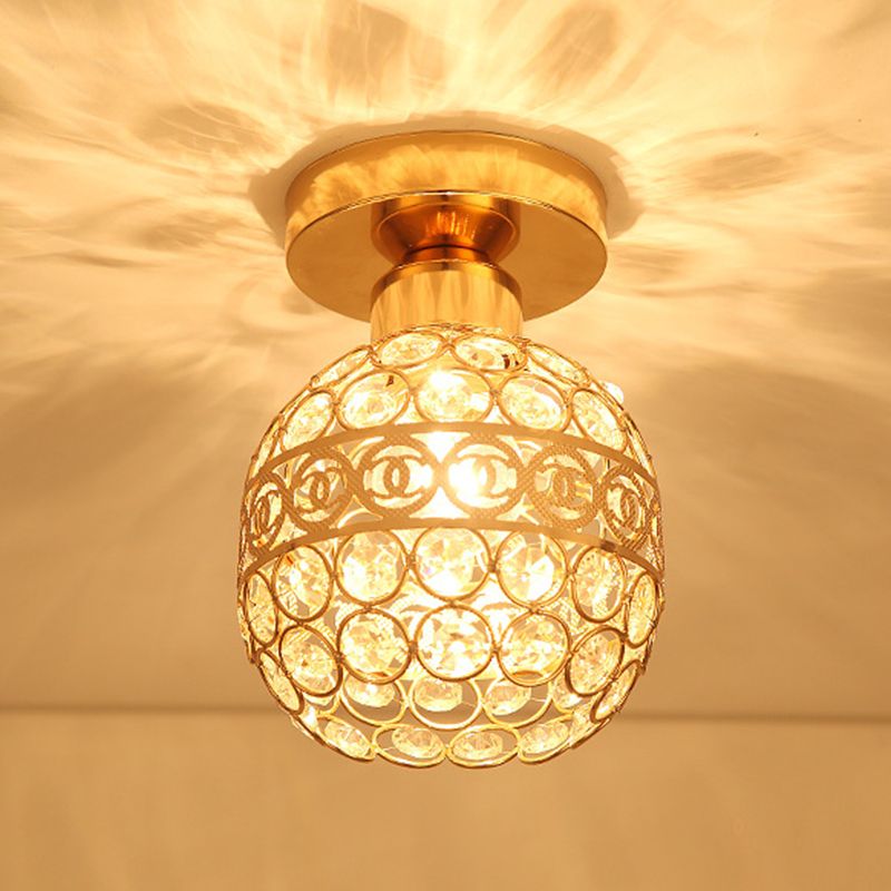 Spherical Hallway Ceiling Lighting Crystal 1 Bulb Modernist Flush Light
