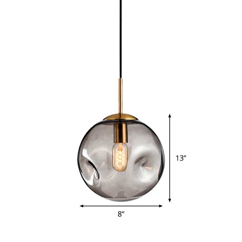 Globe Pendant Light Nordic Amber/Smoke Gray Dimpled Glass 1 Head Dining Room Hanging Ceiling Light