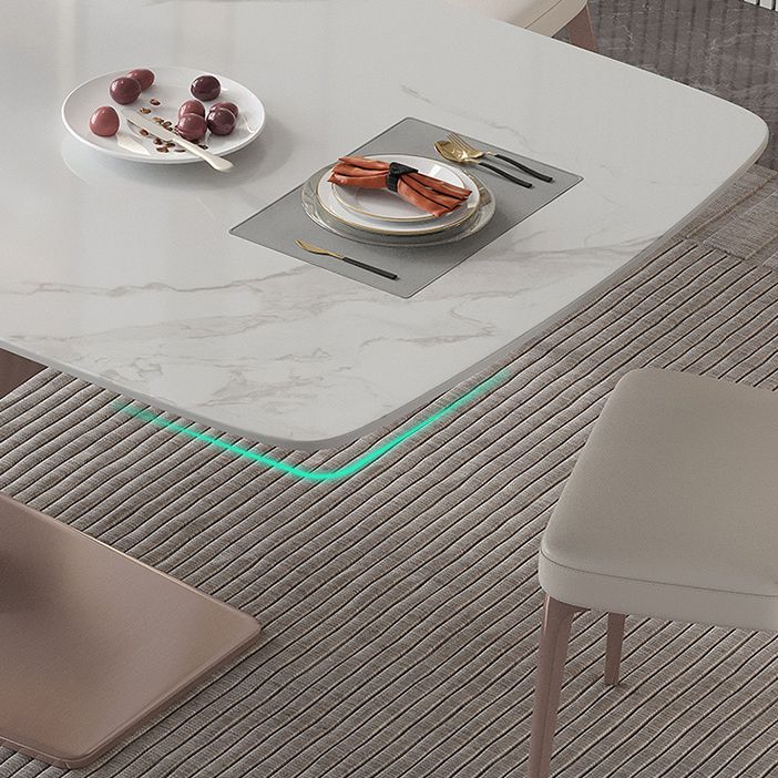 Modern 1/4/5/7 Pieces Silver Dining Table Set with Sintered Stone Top Scalable Dinette Set