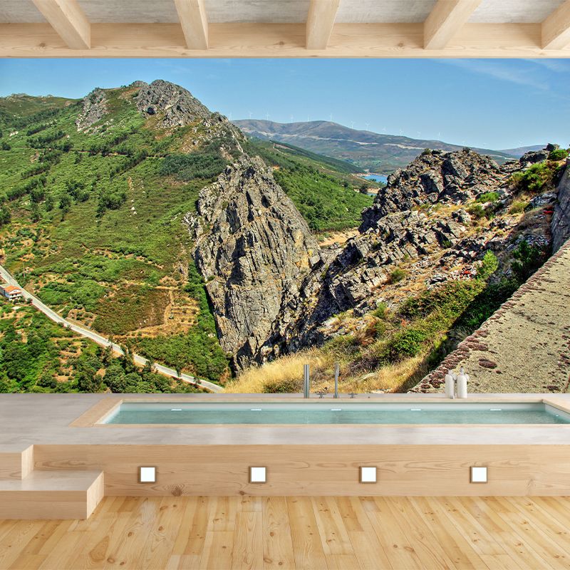 Berglandschap muurschildering behang voor woonkamer slaapkamer decor in zachte kleuren
