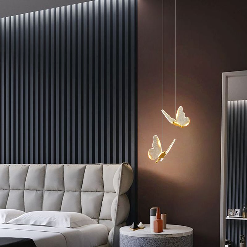 Gouden vlinder led hanglamp in moderne luxe stijl smeedijzeren hangende lamp met acryl schaduw