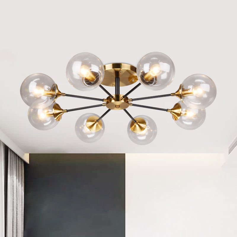 8 Köpfe Wohnzimmer Halbbündige Halterung Moderne Messing Leuchtmittel mit Kugel Klarglas-Shade