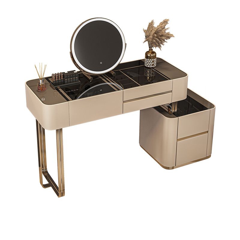 17" Wide Glam Vanity Table Glass Black Make-up Vanity with Drawer