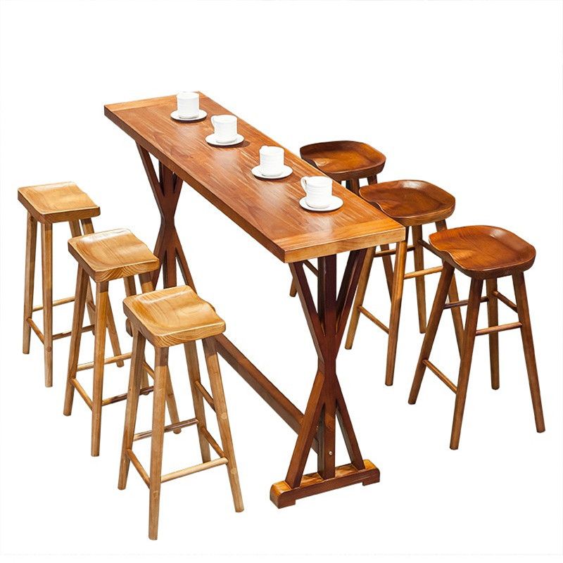 Modern Style Bistro Bar Table Rectangle Solid Wood Bar Table for Dining Room