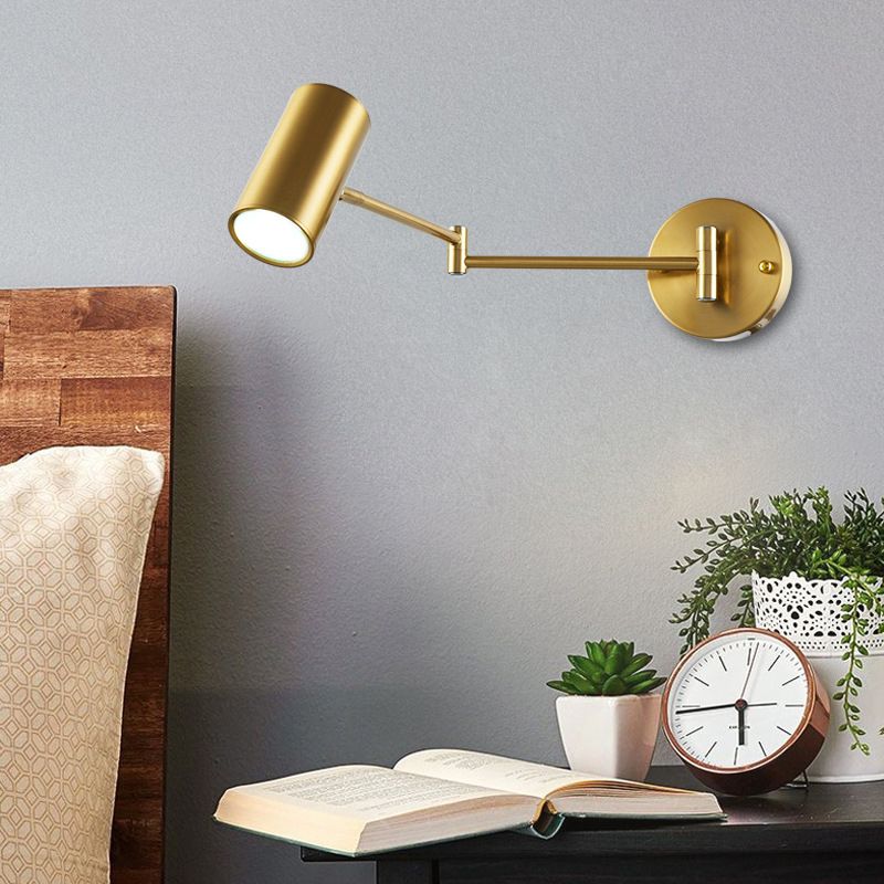 Cylinder Wall Light Minimalist Metallic Single-Bulb Bedside Adjustable Wall Lighting Fixture